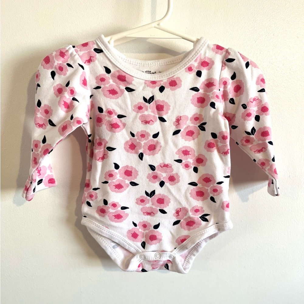 Charming Pink Floral Kids Bodysuit 6-9 Months Baby Girl